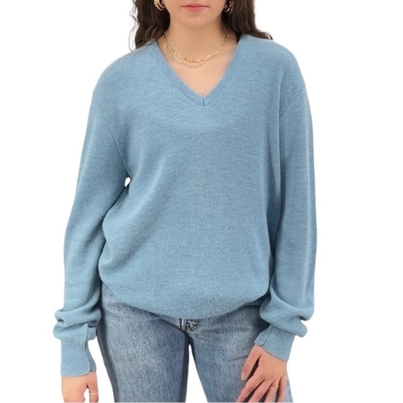 Vintage Sweaters - Vintage Robert Bruce V-Neck Pullover Sweater Solid Light Blue SOFT Unisex | Sz L